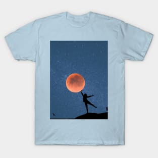 Galaxy and Moon Oneness Blue Graphic T-Shirt